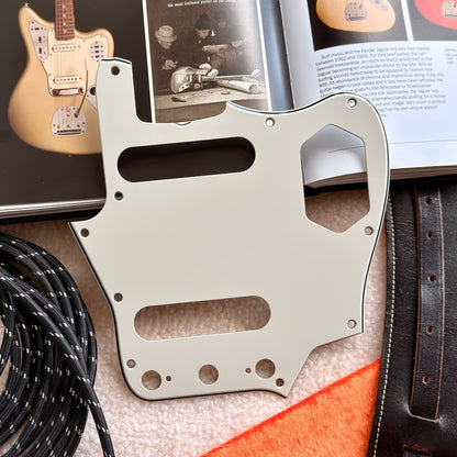1965 Fender Jaguar Pickguard, White Parchment, 3 Ply, 1960's, Vintage Guitar Parts, Pre-CBS Pickguard, Vintage Pickguard, Wide Bevel 